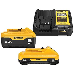 DeWALT 20V Max Lithium 6.0Ah/4.0Ah Battery and Charger Starter Kit $107 + Free S&H