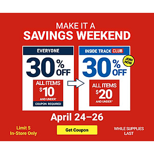 Harbor Freight In-Stores: Make It A Savings Weekend Offer 30% Off All Items $10 or Less & More (Valid thru 4/26)