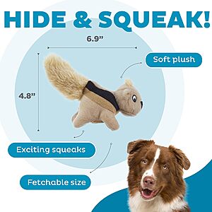 3-Pk Outward Hound Squeakin' Squirrels Squeaky Dog Plush Toys $7.45 w/ S&S