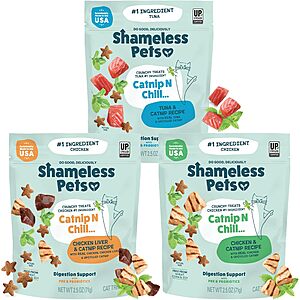 3-Pk 2.5oz. Shameless Pets Crunchy Cat Treats (variety pack) $4.65 w/ S&S