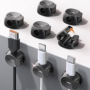 8-Pk Chfeila Dual Spring/Clasp Cable Cord Adhesive Organizer (Black) $4 