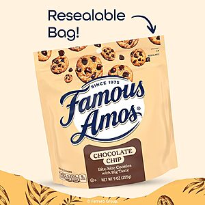 9oz. Famous Amos Classic Chocolate Chip Cookies (Resealable Bag) 3 for .30 w/ S&S