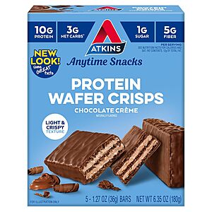 5-Ct 1.27oz. Atkins Protein Wafer Crisp Snack Bars (Chocolate Crème) 2 for $8.70 w/ S&S
