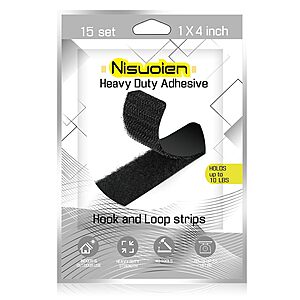15-Ct 1"x4" Nisuoien Double Sided Hook & Loop Tape w/ Adhesive (Black) $3 