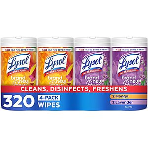 Prime Members: 4-Pk 80-Ct Lysol All-Purpose Disinfecting Wipes (Lavender/Mango) $11.40 w/ S&S + Free S&H