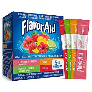 Prime Members: 50-Ct Flavor Aid Aguas Frescas Powered Drink Mix (variety pack) $5 + Free S&H