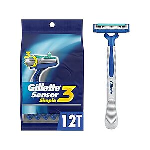 12-Ct Gillette Sensor 3 Simple Disposable Razors w/ Non-Slip Rubber Handle $4.80 + Free S&H w/ Amazon Prime