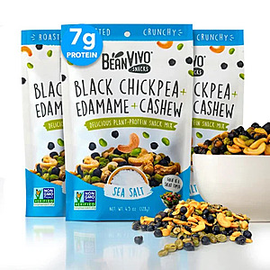 12-Pk 4.5oz. BeanVivo Snacks: Black Chickpea + Edamame + Cashew (Sea Salt) $12 + Free S&H