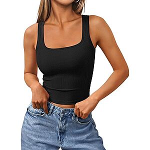 Women's Trendy Queen Cropped Ribbed Camisole Tank Top in Large (Black)