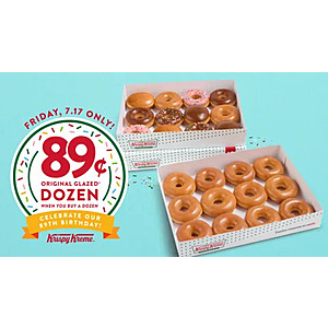 Krispy Kreme Offer: Purchase Any Dozen Donuts at Regular Price & Recieve Original Glazed Dozen for $0.89 (Valid 7/17 Only)