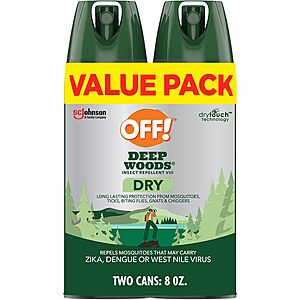 2-Pk 4oz. Off! Deep Woods Insect Repellent Dry Aerosol Spray (Non-Greasy) $5.60 w/ S&S