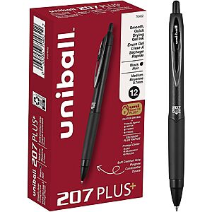 Uni-Ball 207 Plus+ Retractable Gel Pens 0.7mm Black Ink 12-Pack