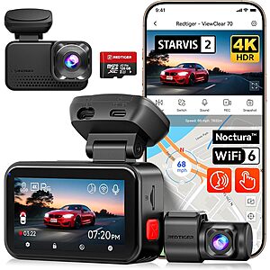 RedTiger VC70 4K+2.5K Dual HDR Starvis 2 Dash Cam w/ 128GB microSDXC Card $150 + Free S&H