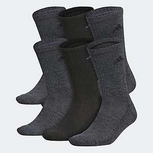 6-Pk Men's adidas Athletic Cushioned Crew Socks (Black/Grey) $13 + Free S&H
