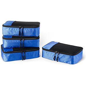4-Pc Amazon Essentials Travel Packing Cubes Accessories Set in Blue (4 Sizes)