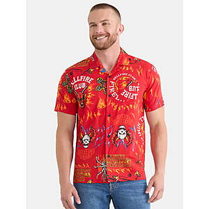 Men's Netflix Stranger Things Hellfire Club Button-Up Short Sleeve Shirt in Red $5.40 + Free S&H w/ $35+