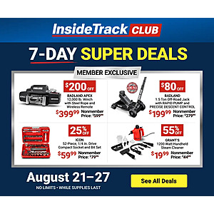 Harbor Freight InsideTrack Club Members: 7-Day Deals: Daytona 3-Ton Floor Jack $160 & Many More (Valid thru 8/27)