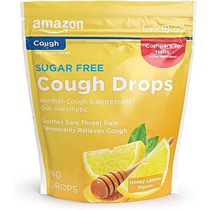 Select Amazon Accts: 140-Ct Amazon Basic Sugar Free Cough Drops (Honey/Lemon)