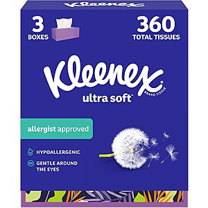 120-Ct Kleenex Ultra Soft 3-Ply Facial Tissues Flat Box 3 for $12 w/ S&S