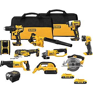 DeWALT 10-Tool 20V Max Power Tool Combo Kit w/ 2x 2.0Ah Batteries/Bags & Charger $649 + Free S&H