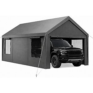 Velway 12'x20' Alloy Steel Carport Canopy w/ Removable Sidewalls/Door (Gray) $198 + Free S&H