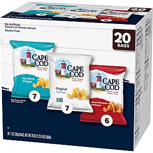 20-Pk 1oz. Cape Cod Kettle Cooked Potato Chips (variety pack) $8.55 w/ S&S