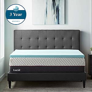 Lucid 2" Cooling Gel Aloe Vera Plush Memory Foam Mattress Topper (Twin XL Size) $16.95 + Free S&H on