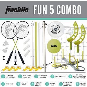 Franklin Sports Outdoor Fun 5 Combo Set w/ Volleyball, Badminton (Yellow) $20 & More