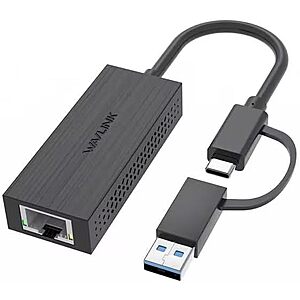 Wavlink USB-C to USB-A to 2.5G Ethernet Converter Adapter (Black) $12 