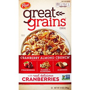 14-16oz. Post Great Grains Breakfast Cereal (various flavors) $2 + Free Pickup