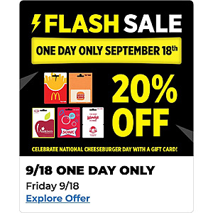 Dollar General Stores: McDonald's, Burger King, Applebee's, Sonic Gift Cards 20% Off & More (Valid 9/18 Only)