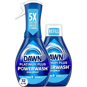 32oz. Dawn Platinum Plus Powerwash Dish Soap Spray w/ Refill Kit (Fresh Clean) 3 for $19 w/ S&S