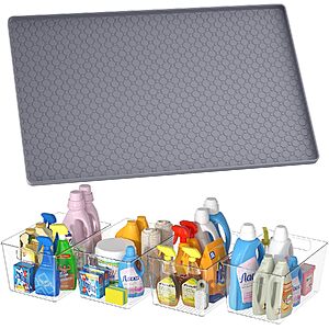 Ehme 34"x22" Waterproof Under Stink Mat w/ 4-Pc 11"x7.5" Clear Storage Bins $15 
