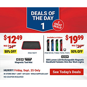 Harbor Freight In-Stores Only: Icon Magnetic Tool Mat or Icon Slim Work Light 50% Off (Valid 9/25 Only)