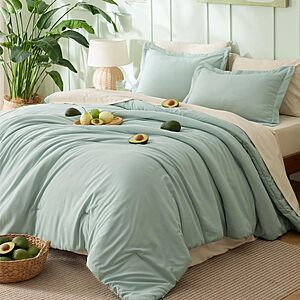 Prime Members: 7-Pc Bedsure Queen Comforter Bed Set in a Bag (Sage Green/Beige) $22.80 + Free S&H
