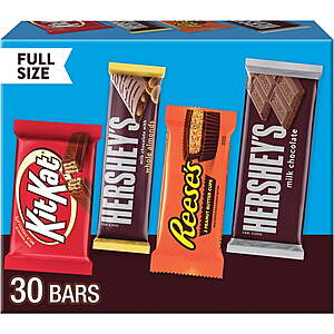 Halloween Candy Sams Club $22.78 HERSHEY'S Full Size Candy Bars Variety Pack, Milk Chocolate Candy, 30 pk. Pickup or Free ship w/ plus for $50+