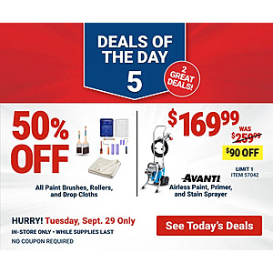 Harbor Freight In-Stores Only: All Paint Brushes, Rollers & Drop Cloth Products 50% Off & More (Valid 9/29 Only)