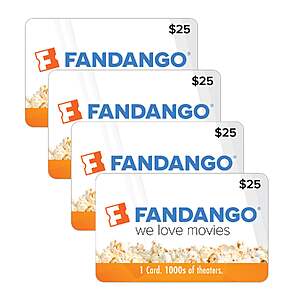 Costco Members: 4-Pk $25 Fandango eGift Card (Email Delivery)