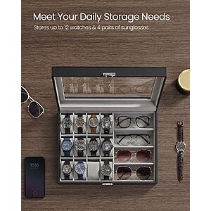 Prime Members: 16-Slot Songmics Sunglasses/Watch Organizer w/ Glass Lid (Black) $18 + Free S&H