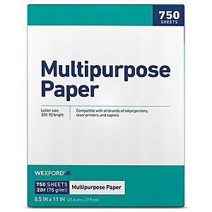 750-Sheet Wexford 8.5"x11" Multipurpose Paper (Letter Size) $3 + Free Pickup on Orders
