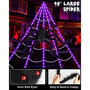 Ecohdt 16.4' Brighter LED Spider Web w/ 48" Giant Spider Halloween Decoration