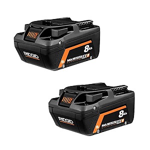 2-Pk Ridgid 18V 8.0Ah EX Max Output Lithium-Ion Tabless Battery $179 + Free S&H