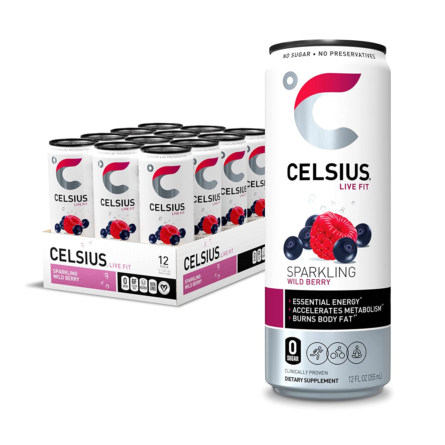 CELSIUS Essential Energy Drink 12 Fl Oz, Sparkling Wild Berry (Pack of 12) $15.24 @ Amazon