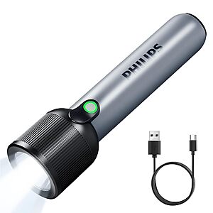 [AC] $10.79: Philips SFL1181 Bright 400 Lumens Tactical Torch High Lumens with 3 Modes,Rechargeable LED Flashlights, 2000mAh, Waterproof,Handheld Flash Light for Emergencies