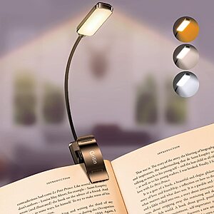 Gritin 9 LED Rechargeable Book Light for Reading in Bed, Eye Caring 3 Color Temperatures, Stepless Dimming, 80
