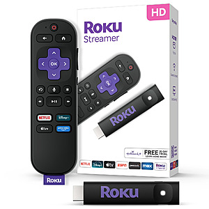 $14.88: Roku Streamer 2025 - HD Roku Streaming Device for TV with Voice Remote - Free & Live TV