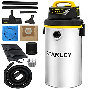 $59.98: STANLEY Wet Dry Vacuum,4.5 Gallon 4HP Wall Mounted Shop Vac,26 Cleaning Ranging Stainless Steel Tank, SL18133