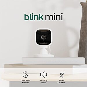$26.99: Blink Mini &ndash; 2 cameras (White) - Compact indoor plug-in smart security camera, 1080p HD video, night vision, motion detection, two-way audio