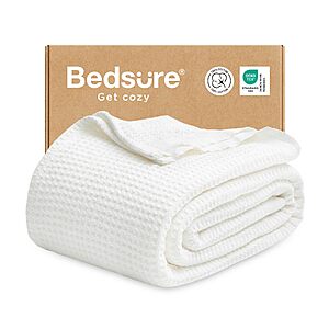 $49.99: Bedsure Gentlesoft 100% Cotton Blanket, Full Size, White, 01 White, Full (80" x 90")
