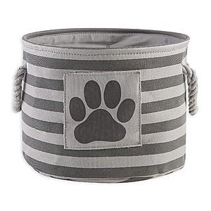 $12.99: Bone Dry Pet Storage Collection Striped Paw Patch Bin, Small Round, Grayz, Medium Breeds